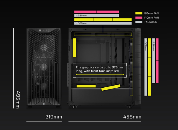 Graphic illustration of the case radiator and fan support