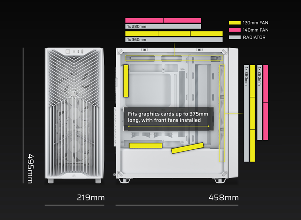 Graphic illustration of the case radiator and fan support