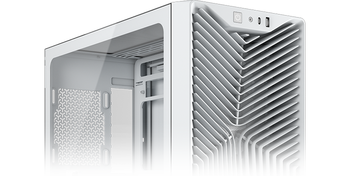 Top angled view of glass case, fading out to transparancy the bottom