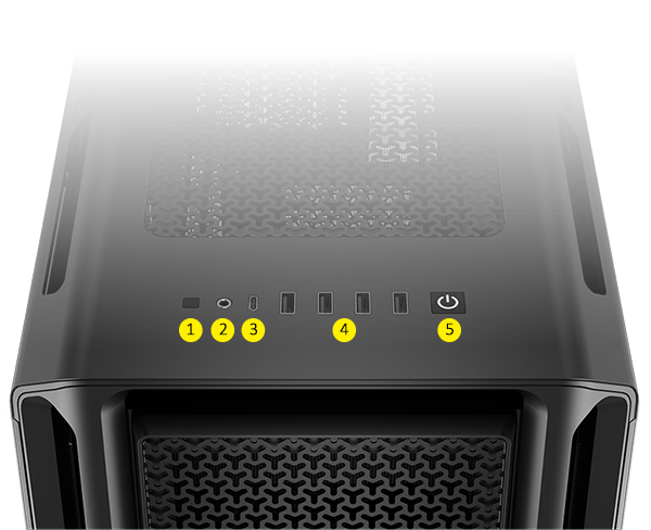 top front io panel, usb type c, usb type a