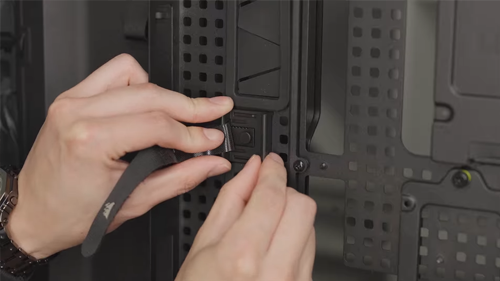 Builder attaching rapidroute buckle to pegboard