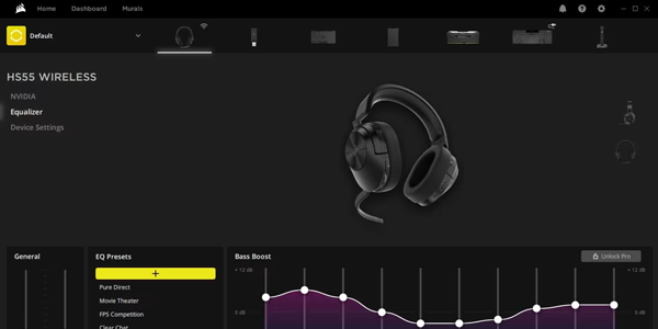  HS55 WIRELESS displayed in iCUE dashboard.