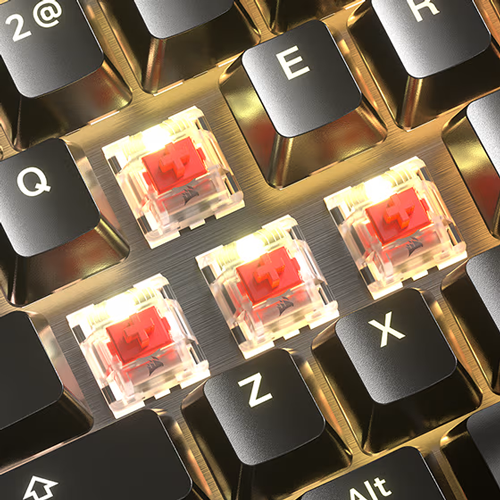 Angled Shot of Keyboard with WSAD keys removed to expose MLX Switches