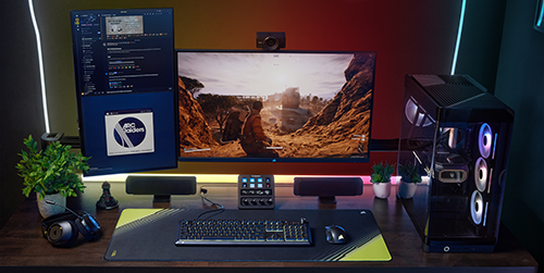 Image of full desktop setup showing RGB lighting