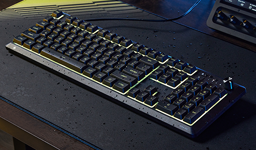 Full image of keyboard with water splashed on it