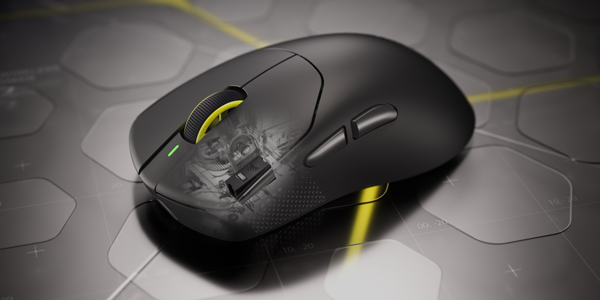 Partially translucent shot of mouse with optical switch shown