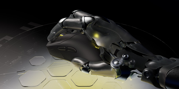 robotic right hand on contour of mouse