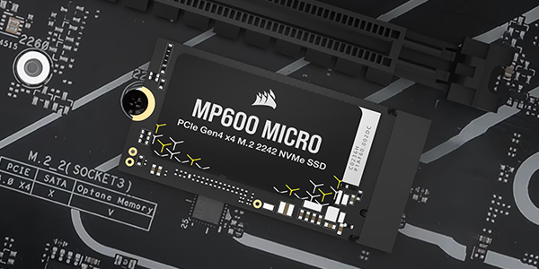 MP600 MICRO SSD installed on motherboard.