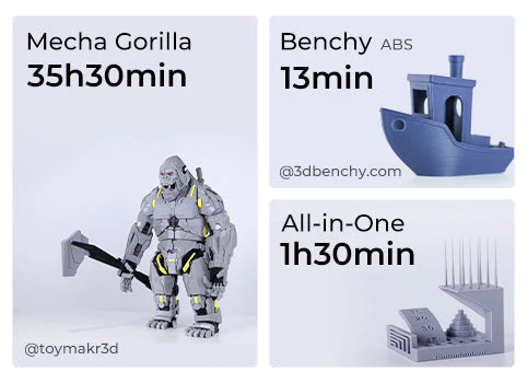 3D models with estimated printing times next to them.