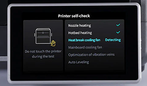 K1 Max control panel with Self-Test active.