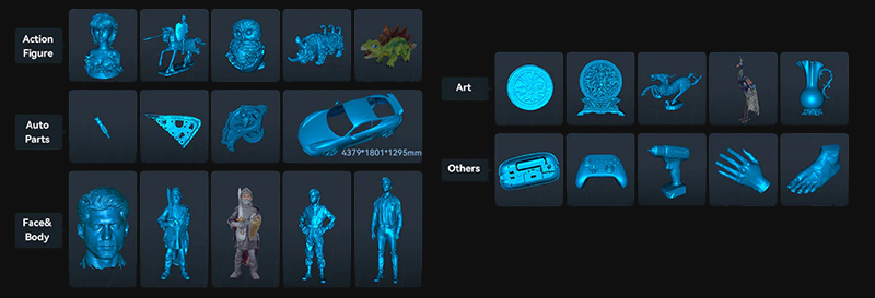 range of otter scans showing true to life action figures, auto parts, body and art