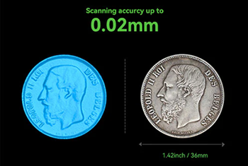 coin next to an accurate scan