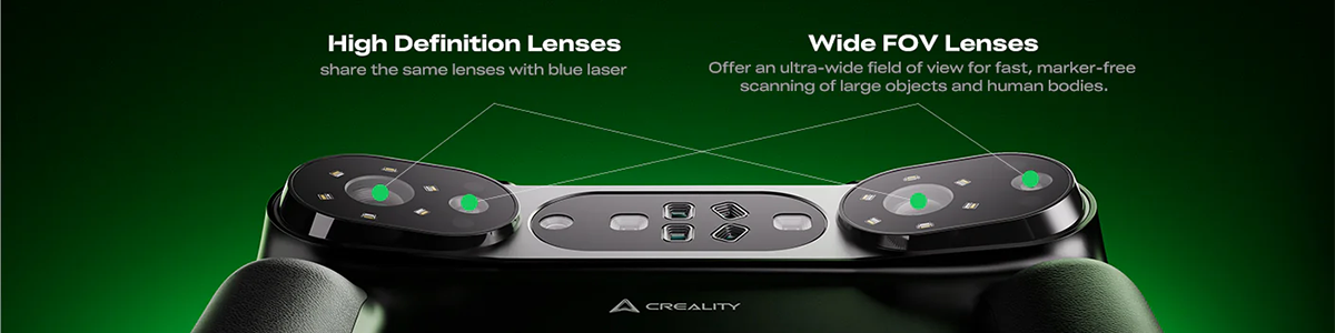 Rear angle of the Sermoon P1 3D scanner, with focus on the lenses.