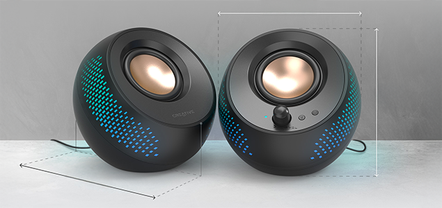 Speakers with overlaying dimensions - 5.49-inch wide and 5.35-inch high