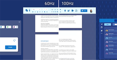 Comparison image showing 60Hz next to 100Hz