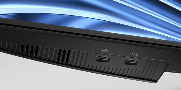 Underside of the Dell Pro P 24 monitor revealing 2x USB-C ports.