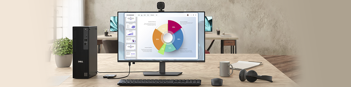 Dell Pro P 24 Monitor on home office desk, connected to Dell PC and mobile device.