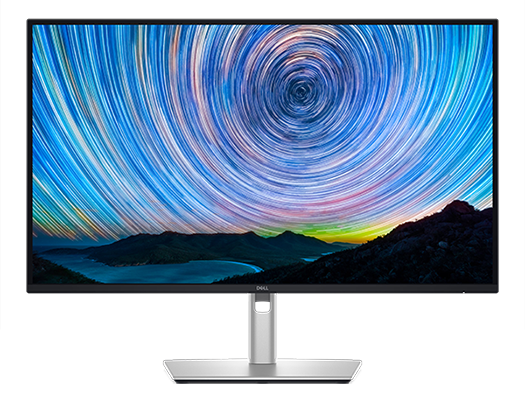 Dell Pro Plus monitor displaying a timelapse image of a night sky to highlight clarity