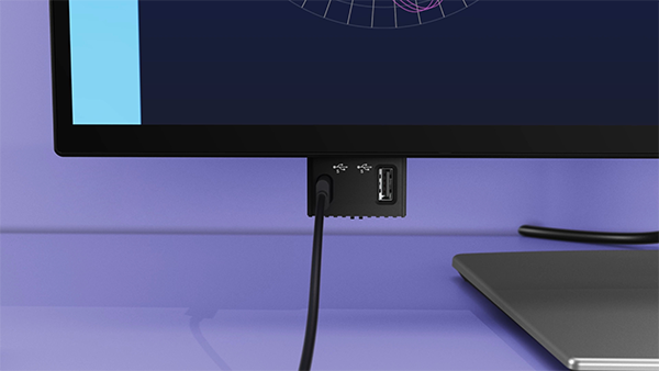Front-facing ports of the Dell Pro Plus monitor to highlight up to 15W charging