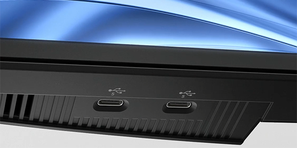 Underside of Dell Pro P monitor showing the quick access USB-C ports.