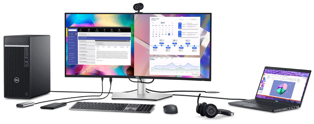 Monitor with PC, Storage, Webcam and Laptop attached