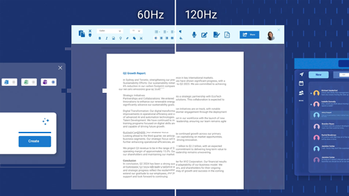Split image showing the difference between 60hz and 120hz frame rates, with the 60hz side being jagged and slow, whilst the 120hz side is smooth to use