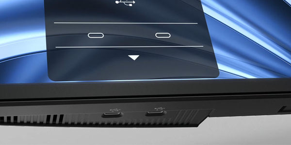 Underside of the Dell Pro P monitor revealing 2x USB-C ports.