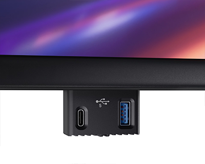 USB-C and USB-A popout port at the bottom of the Dell Pro P monitor.