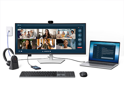Dell Pro P monitor connected with PC peripherals and multimedia devices.