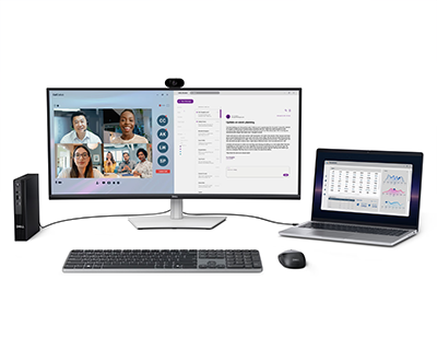 Dell Pro P monitor connected with PC peripherals and multimedia devices.