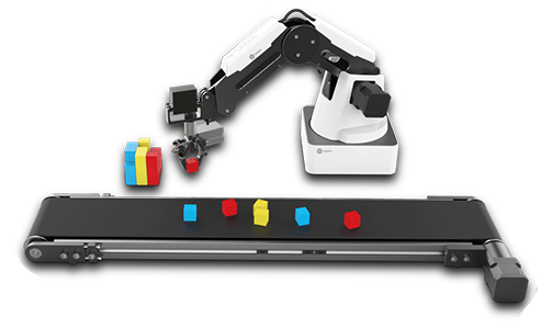 Conveyer belt with coloured blocks on top
