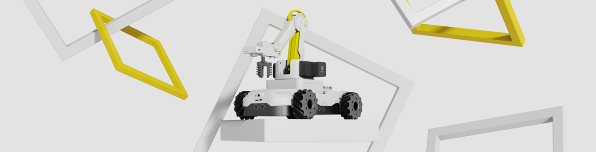 MG400 robot in twisted rectangle repeating white tunnel.