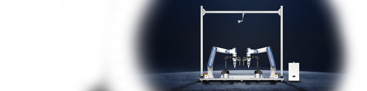 X-Trainer robotic system on a concrete platform in a dark blue setting, showcasing its premium sturdy design