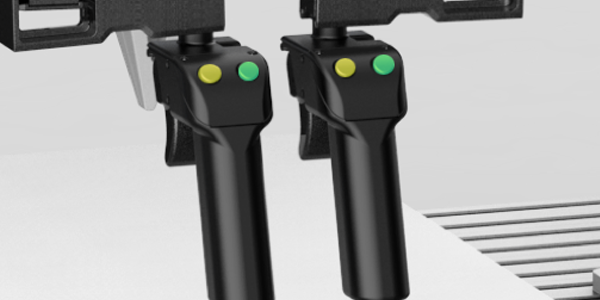 Close up view of X-Trainer's control stick buttons