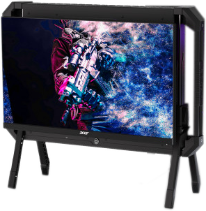 Angled shot of case with Acer monitor attached displaying video game graphics