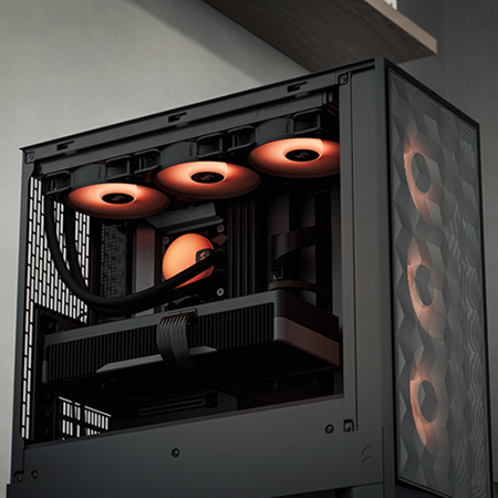 Image of the case with the side panel removed to showcase an array of cooling fans