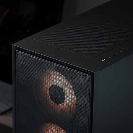 Image of the top of the case showing the integrated RGB buttons