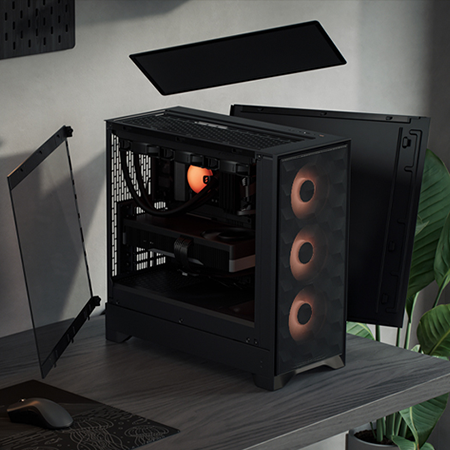 Image of the case on a desk with the side panels removed