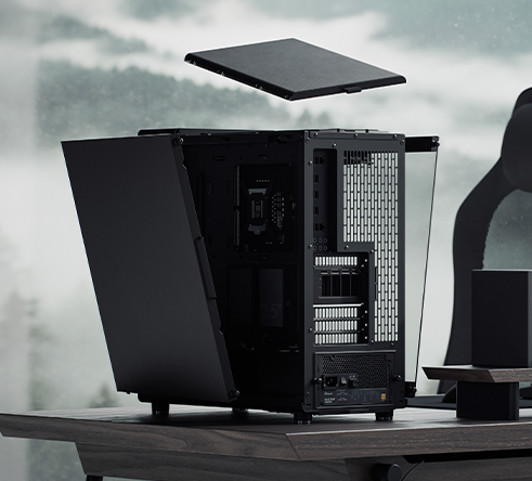 Exploded view of case while sat on desk