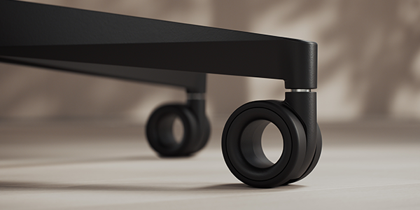 Soft PU wheels on flooring.
