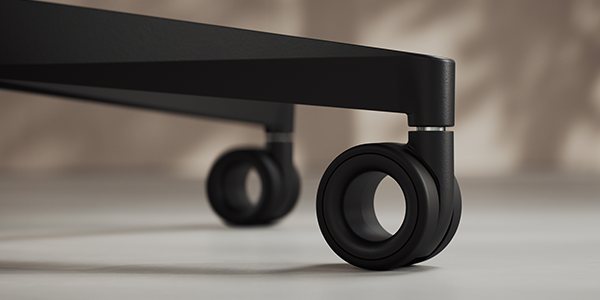 Soft PU wheels on flooring.