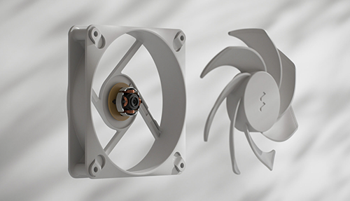 Blade seperated from white fan with bearing revealed
