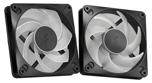 Two black RGB fan orientations side by side powered off