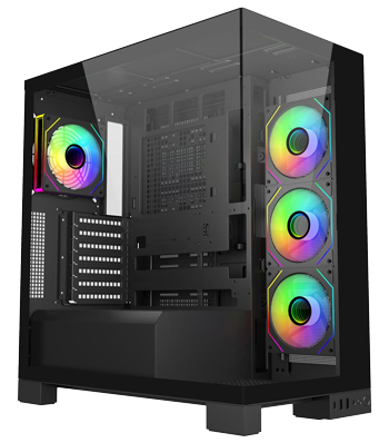 Angled shot of main side of M540 ARGB Dual Chamber Mid Tower