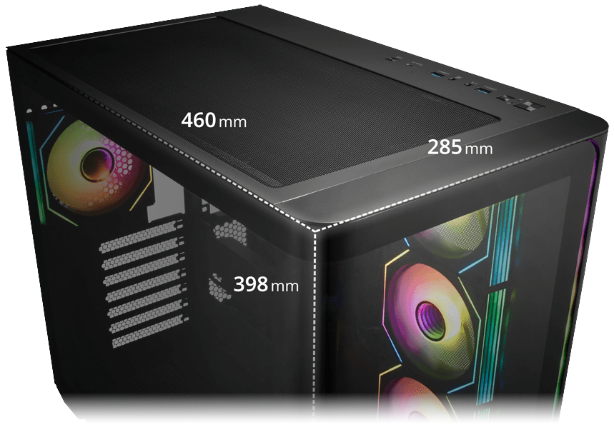 Upper view of case with dimensions annotated