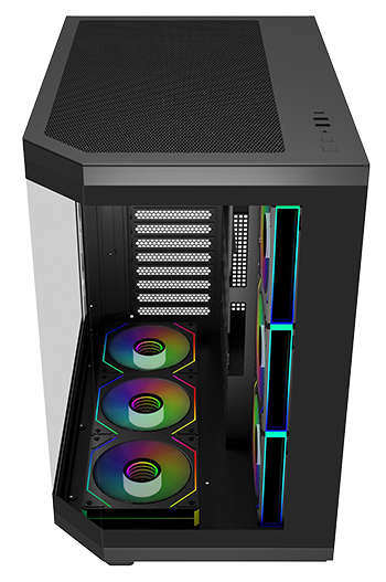 Side view of case with fans and I/O in sight