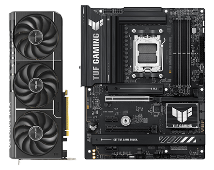 GeForce RTX™ 5070 PRIME OC 12GB GDDR7 GPU and TUF GAMING B850-PLUS WIFI ATX from ASUS.