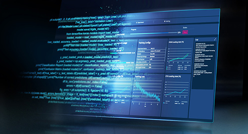 Layers of code overlaid above statistics and data