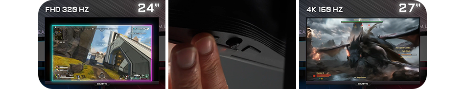 Set of 3 images showing different refresh rates and switch button