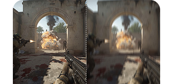 Side by side comparison image of 1ms response time and without